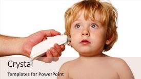  Presentation with temperature - Presentation with medical eye ear - young boy with a temperature background and a  colored foreground