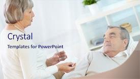  Presentation with tablets - Slide set with medical family - portrait of mature woman giving background and a  colored foreground