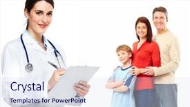  Presentation with doctor family - PPT layouts featuring medical family doctor and patients background and a sky blue colored foreground