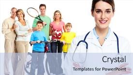  Presentation with doctor family - Presentation design with medical family doctor and patients background and a light blue colored foreground