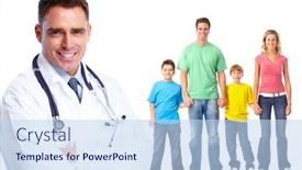  Presentation with doctor family - Colorful presentation theme enhanced with medical family doctor and patients isolated white background backdrop and a sky blue colored foreground