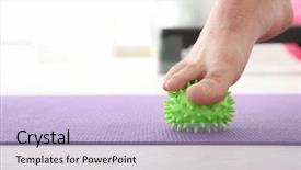  Presentation with kartun stress - Theme enhanced with medical feet - foot of man doing exercises background and a light blue colored foreground