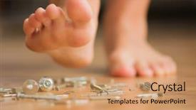  Presentation with human foot - Amazing theme having medical feet - human foot over nail indoors backdrop and a  colored foreground