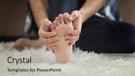  Presentation with feet - Amazing PPT theme having medical feet - man suffering from podalgia backdrop and a light gray colored foreground