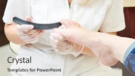  Presentation with nail salon - Cool new PPT layouts with medical feet - pedicure nail technician worker perfoming backdrop and a soft green colored foreground