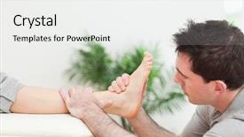  Presentation with physiotherapist - Audience pleasing presentation design consisting of medical feet - physiotherapist sitting while massaging backdrop and a white colored foreground