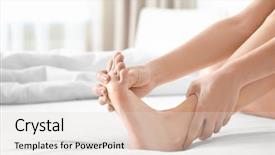  Presentation with leg pain - Audience pleasing PPT theme consisting of medical feet - young woman suffering from pain backdrop and a lemonade colored foreground