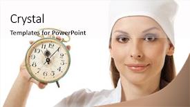  Presentation with female leader social media - Amazing presentation theme having medical female doctor holding alarm backdrop and a  colored foreground