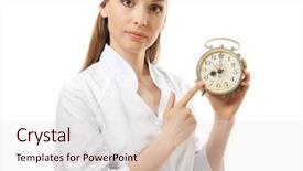  Presentation with female leader social media - Cool new presentation theme with medical female doctor holding alarm backdrop and a  colored foreground