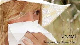  Presentation with allergy - PPT theme enhanced with medical field - teen woman with allergy isolated background and a coral colored foreground