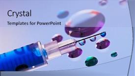  Presentation with water droplets - Presentation theme featuring medical field abstract - syringe needle with fluid drops background and a  colored foreground