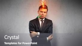  Presentation with medical fever - Presentation enhanced with medical fire - fever businessman with burning head background and a gray colored foreground