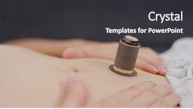  Presentation with medical therapy - Beautiful presentation design featuring medical fire - woman undergo moxibustion therapy backdrop and a dark gray colored foreground