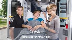  Presentation with ambulance - Presentation featuring medical first - senior woman being taken background and a gray colored foreground