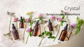  Presentation with oils - Presentation theme with medical-flowers-herbs-essential-oils background and a sky blue colored foreground