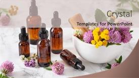  Presentation with alternative medicine - Cool new PPT layouts with medical-flowers-herbs-in-mortar backdrop and a soft green colored foreground