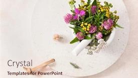  Presentation with healthy lifestyle - Theme with medical-flowers-herbs-in-mortar background and a lemonade colored foreground