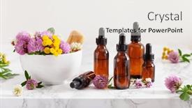  Presentation with alternative medicine - Presentation with medical-flowers-herbs-in-mortar background and a  colored foreground
