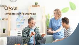  Presentation with caregiver - Slide set having medical food - caregiver with senior man background and a cream colored foreground