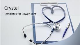  Presentation with medical clipboard - PPT layouts enhanced with medical form - clipboard with stethoscope and pen background and a sky blue colored foreground