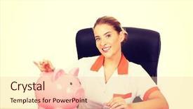  Presentation with desk - Beautiful theme featuring medical fundraising - smile doctor sitting behind backdrop and a  colored foreground