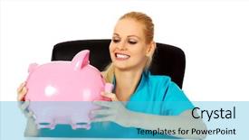  Presentation with trainee nurse sitting by female - Theme with medical fundraising - young female doctor or nurse background and a cyan colored foreground