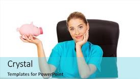  Presentation with nurse and patient holding hands - Audience pleasing slides consisting of medical fundraising - young female doctor or nurse backdrop and a  colored foreground