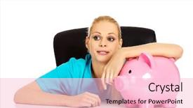  Presentation with trainee nurse sitting by female - Slide deck featuring medical fundraising - young tired female doctor background and a  colored foreground