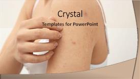  Presentation with allergy - Slide set consisting of medical gall - allergy concept woman scratching her background and a coral colored foreground