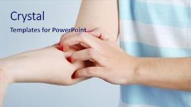  Presentation with gray - Slide set enhanced with medical gall - woman has itch on gray background and a sky blue colored foreground