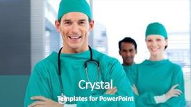  Presentation with camera - Beautiful presentation theme featuring medical gas - caucasian group with folded arms backdrop and a teal colored foreground