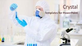  Presentation with test tube laboratory - PPT layouts consisting of medical gas - confident chemist wearing coverall background and a lemonade colored foreground