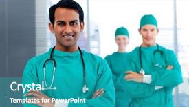  Presentation with medical diversity - PPT theme with medical gas - group of surgeons showing diversity background and a teal colored foreground
