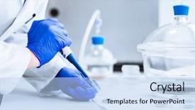  Presentation with scientific research - Slide set with medical gas - senior male researcher carrying background and a light blue colored foreground