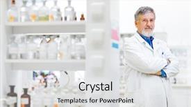 Presentation with scientific research - PPT theme having medical gas - senior male researcher carrying background and a light gray colored foreground