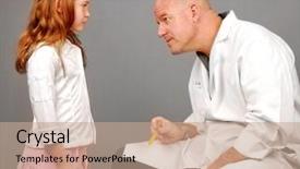  Presentation with physical exam - Presentation theme having medical gland - doctor at child at physical background and a coral colored foreground