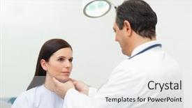 Presentation with examination - PPT theme having medical gland - doctor auscultating the neck background and a white colored foreground