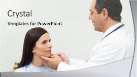  Presentation with gland - Theme having medical gland - doctor auscultating the neck background and a white colored foreground