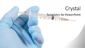  Presentation with medical hand - Amazing PPT layouts having medical gloved hand holding syringe backdrop and a white colored foreground