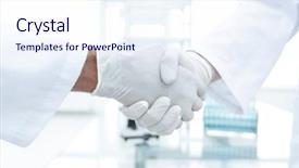  Presentation with medical leadership - Audience pleasing presentation theme consisting of medical gloves make shaking hands backdrop and a sky blue colored foreground
