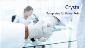  Presentation with shaking hands - Amazing PPT layouts having medical gloves make shaking hands backdrop and a sky blue colored foreground