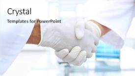  Presentation with medical amputation hand amputated - PPT theme consisting of medical gloves make shaking hands background and a white colored foreground