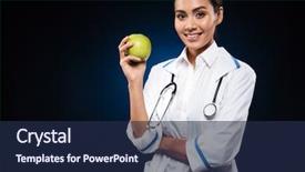  Presentation with medical smiling doctor - Amazing PPT layouts having medical gown holding green apple backdrop and a navy blue colored foreground