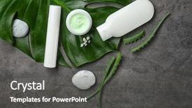  Presentation with cosmetic - Beautiful PPT layouts featuring medical green - composition with cosmetic products backdrop and a dark gray colored foreground