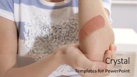  Presentation with plaster - PPT layouts consisting of medical healt accident children - closeup of girl with plaster background and a coral colored foreground
