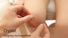  Presentation with plaster - Cool new presentation theme with medical healt accident children - female hands applying plaster backdrop and a coral colored foreground