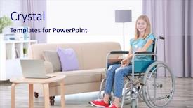  Presentation with girl teens - Amazing slide deck having medical healt accident children - teenage girl in wheelchair indoors backdrop and a sky blue colored foreground