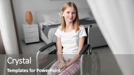  Presentation with medical healt - PPT theme having medical healt accident children - teenage girl in wheelchair indoors background and a gray colored foreground