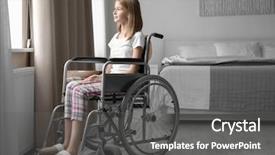  Presentation with girl teens - Cool new theme with medical healt accident children - teenage girl in wheelchair near backdrop and a dark gray colored foreground