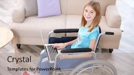  Presentation with teenage girl - Colorful slide deck enhanced with medical healt accident children - teenage girl in wheelchair using backdrop and a  colored foreground